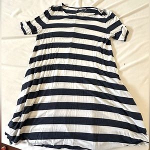 Blue and white striped dress with pockets